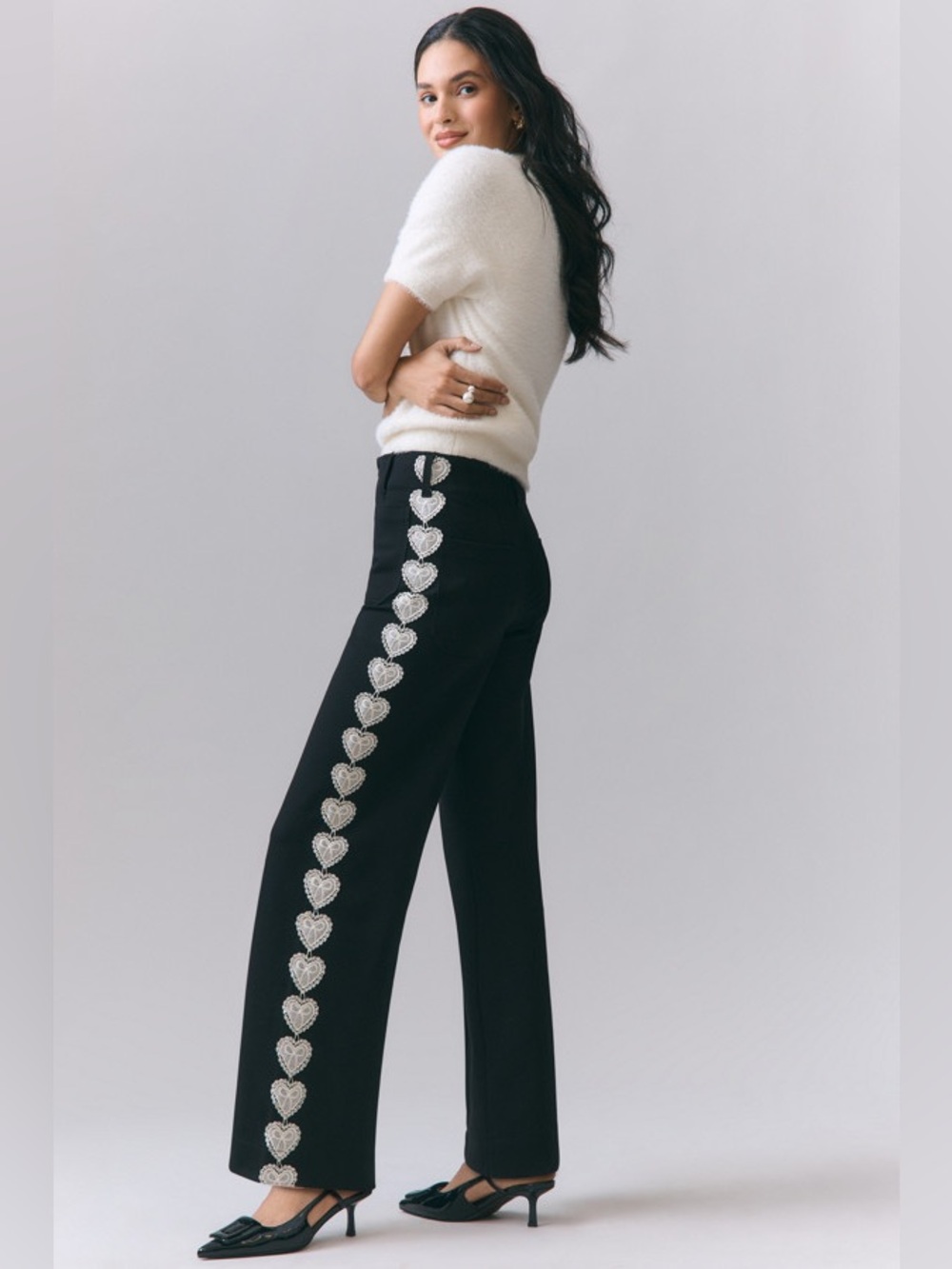 Anthropologie Maeve Colette Pants, Lace Heart Track Pants Full Length size 24P